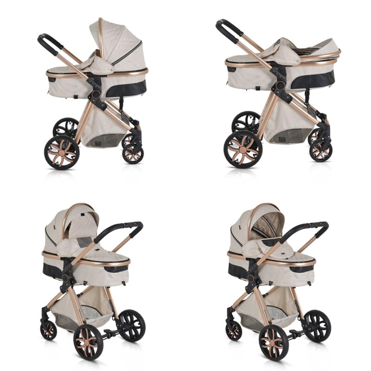 Moni Kinderwagen Alma Sportsitz Tragetasche umbaubar Wickeltasche Sitz umkehrbar beige