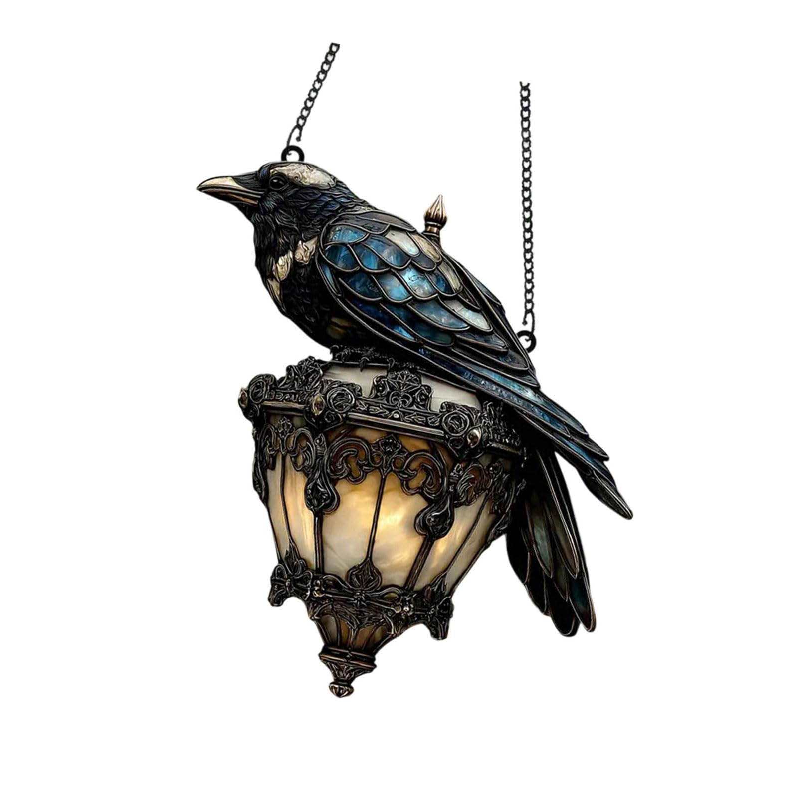 1 x Raven GothicLantern Acrylic Suncatcher Crow on Lamp Halloween Decoration Window Hanging Ornament Witch Suncatcher for Women Bird Lovers Halloween Autumn Christmas Decoration