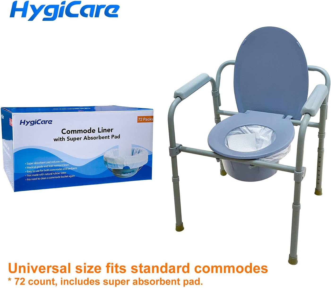 HygiCare Commode Liners with Super Absorbent Pads 72 Count Medical Grade Leakproof Best for Bedpans and Commode Buckets Easy Tie Turning Body Fluids into Gel within Seconds Greatly Reduce Odor : Health & Household