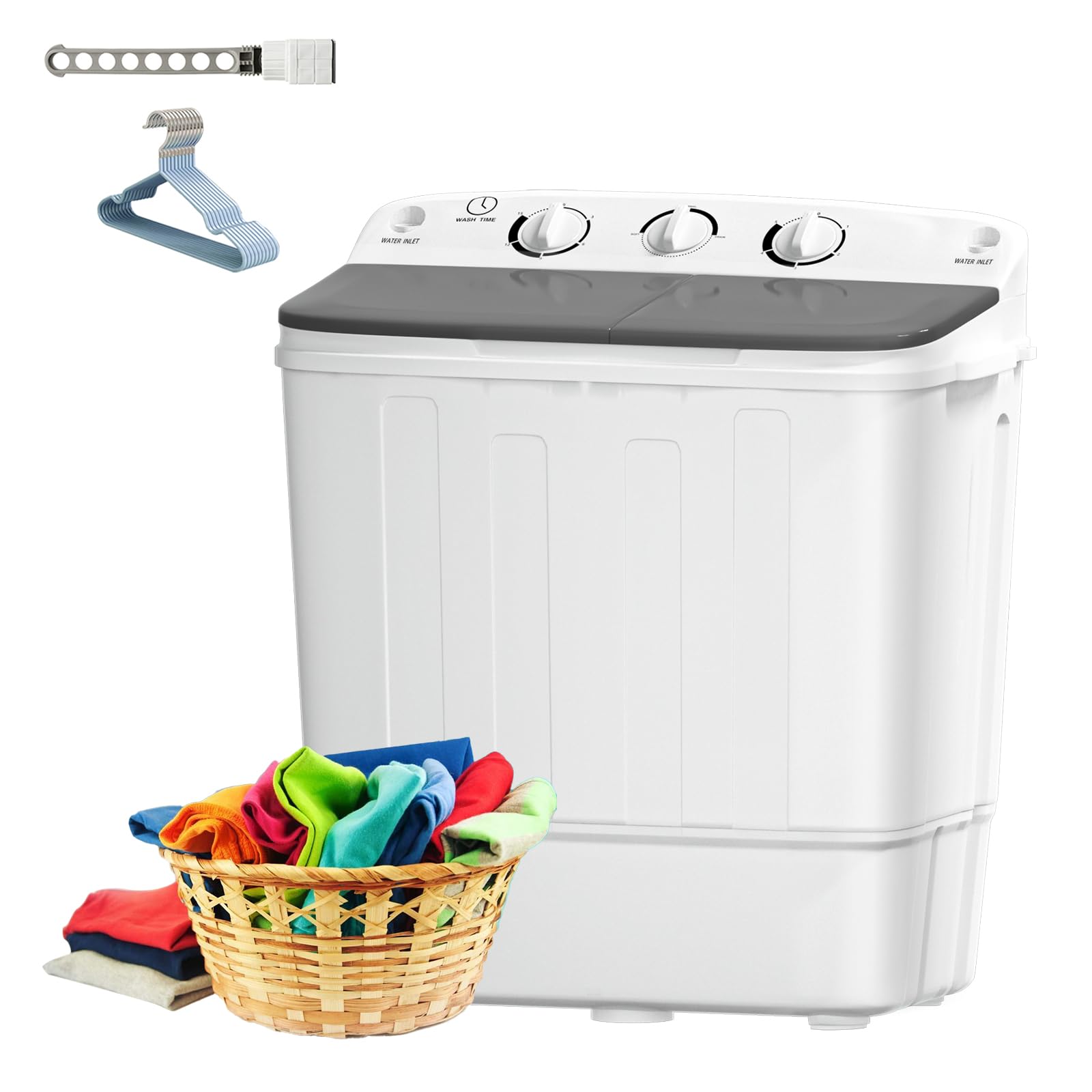 Portable Washing Machine, Mini Twin Tub 18lbs Capacity Washing Machine,  11lbs Washer 7lbs Spinner, Small Laundry Washer with Time Control