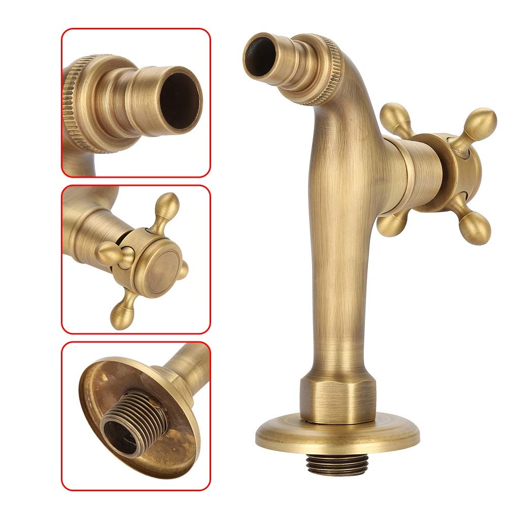 MAGT Grifo Vintage Latón, Grifo de Agua de Latón Vintage Mango Cruzado Único Adaptador de Grifo de Control de Agua Fría/Caliente Montado en Pared (Grifo de Agua Largo)