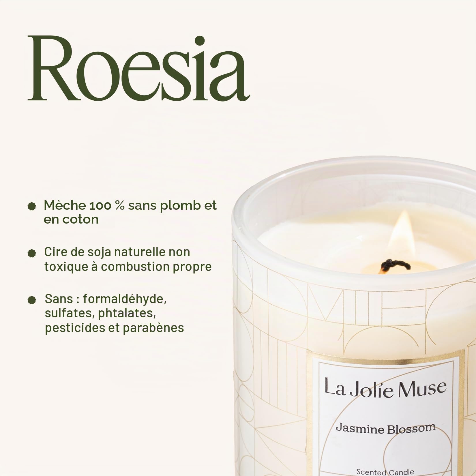 La Jolíe Muse Bougie Parfumées Jasmin,50-65 Heure Durée de Combustion,280g Bougie Coffret Cadeau Maison Décor Bio en Cire Naturellle