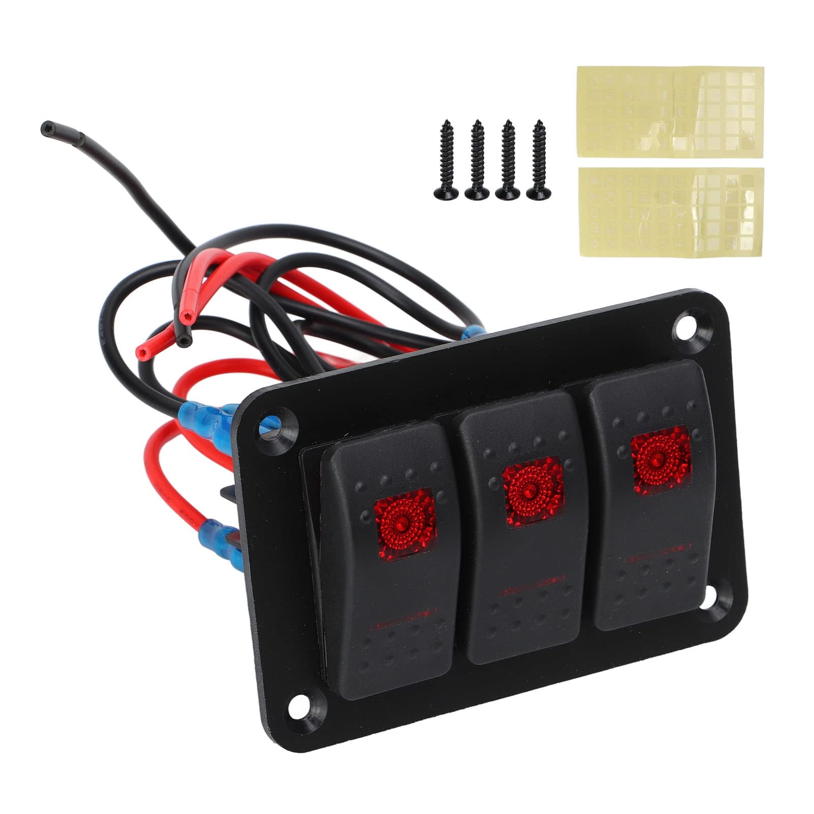 Ausla Panneau de Commutation à 3 Gangs PP en Aluminium, Panneau de Commutation DC12V 24V IP65 LED Rouge étanche pour Voiture Bateau RV Camion Commandes Barre Lumineuse Phare Feu Arrière