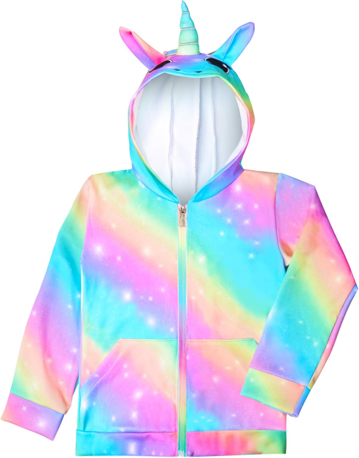 Nidoul Girls Zip Up Hoodie Jacket Unicorn Rainbow Mermaid Sweatshirt with Pockets for Toddler Kid 3-9 Y