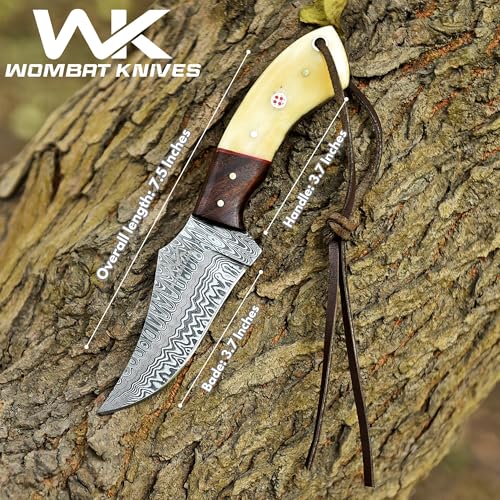 WOMBAT KNIVES Handmade Cowboy Knife for Men & Women with Leather Sheath, Fixed Blade EDC Hunting Knife for Outdoor Skinning Full Tang blade (Camel Bone)