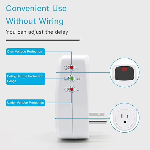 Miniatura 5 de BSEED Protector contra sobretensiones para electrodomésticos con enchufe estadounidense, supresor de voltaje, salida de apagón, 120 V, 2400 W, 15 A,