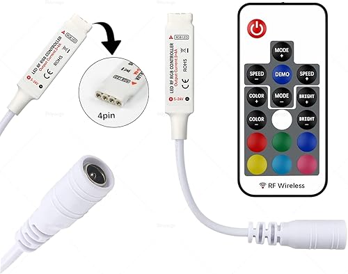 Miniatura 4 de Controlador LED RGB de 12 V CC con regulador de intensidad de control remoto inalámbrico RF de 17 teclas para tiras de luces LED 5050 3528 5630