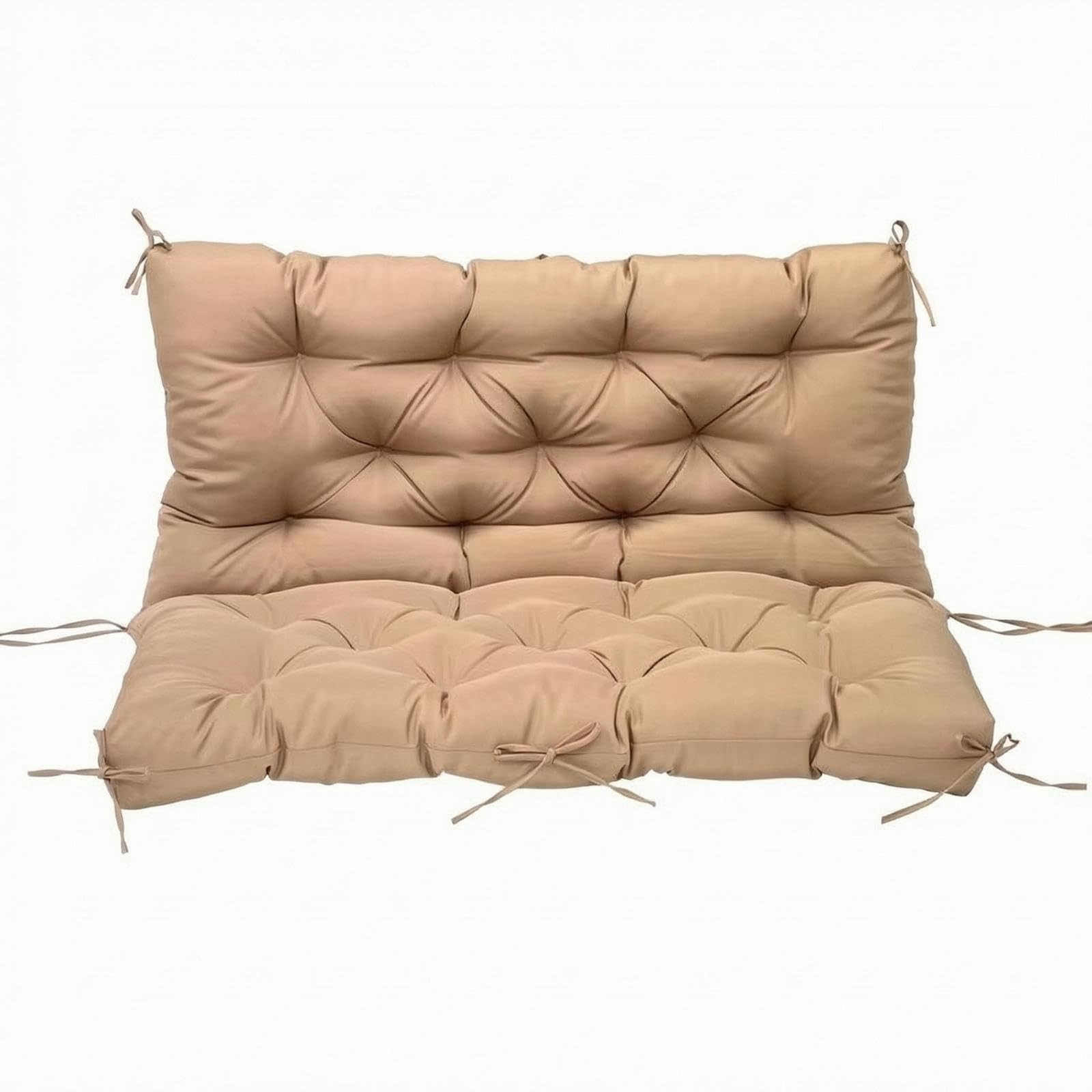 Bench Cushion with Backrest Tie Straps Tufted Bench Seat Cushion Padded Home Furnishing Khaki Waterproof 100x100cm-image-42