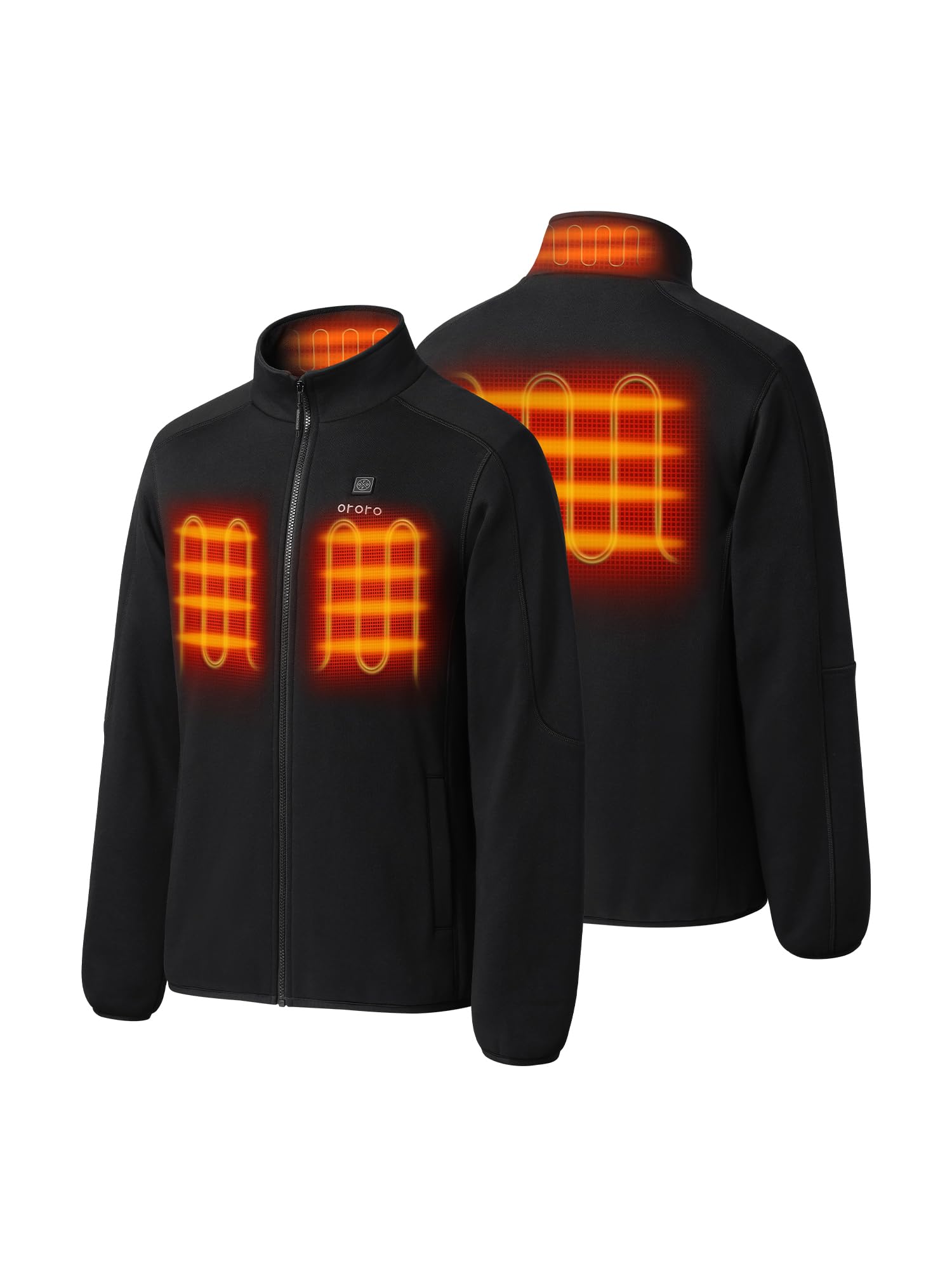 ORORO Upgraded Men's 4-Zone Fleece Heated Jacket with Heated Collar, Electric Fleece Jacket with Power Bank (Black,L)