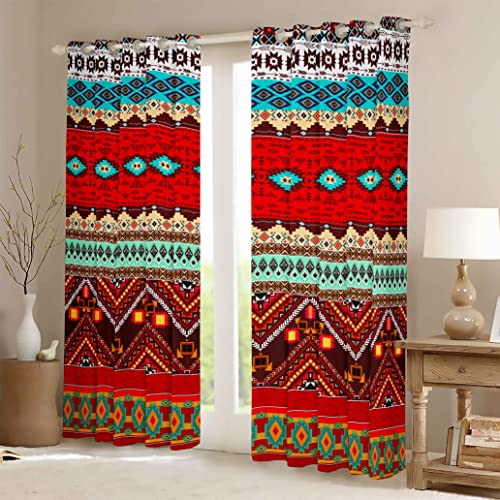 Ethnic Exotic Bohemian Curtains for Bedroom Boho Exotic Style Curtain Soft Lightweight Gorgeous Southwestern Window Treatment Bedroom Decor Colorful Aztec W46*L72 2 Panels - Image 2
