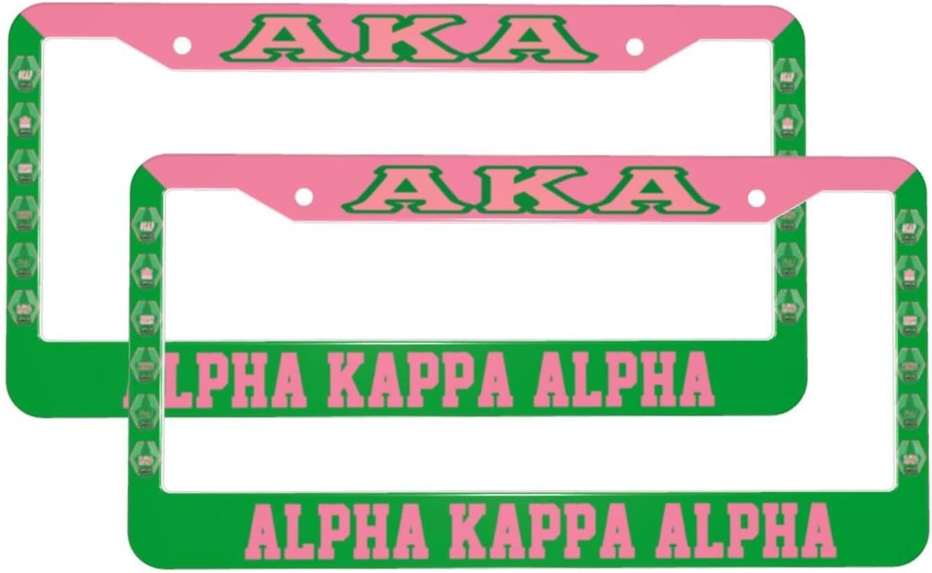 Alpha Kappa Alpha AKA 2 PCS Cute Black Car License Plate Shield Frame Covers Holder for Christmas Halloween Mothers Fathers Day Women Men Gifts