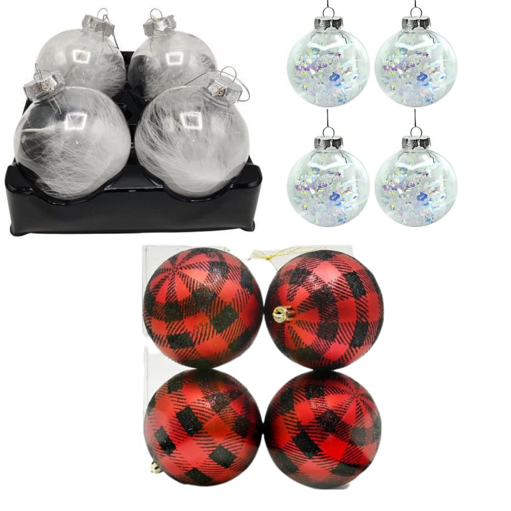 FabFinds 4 Pcs Elegant White Feather Christmas Baubles for Christmas Tree Decoration (8cm) (Elegant White Feather Bauble)