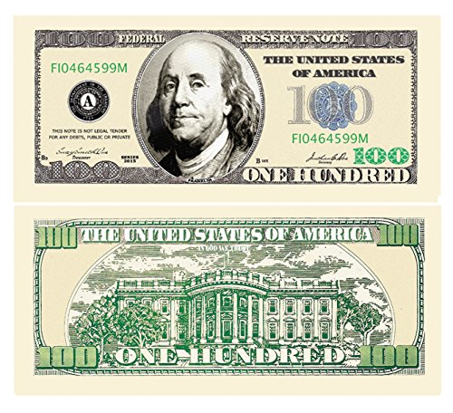 American Art Classics Pack of 100 - $100.00 Ben Franklin Casino Party Money