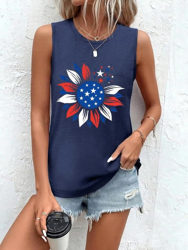 4th of July Tank Tops for Women Summer Sleeveless American Flag Graphic Print Independence Day Tank Tops - Image 3