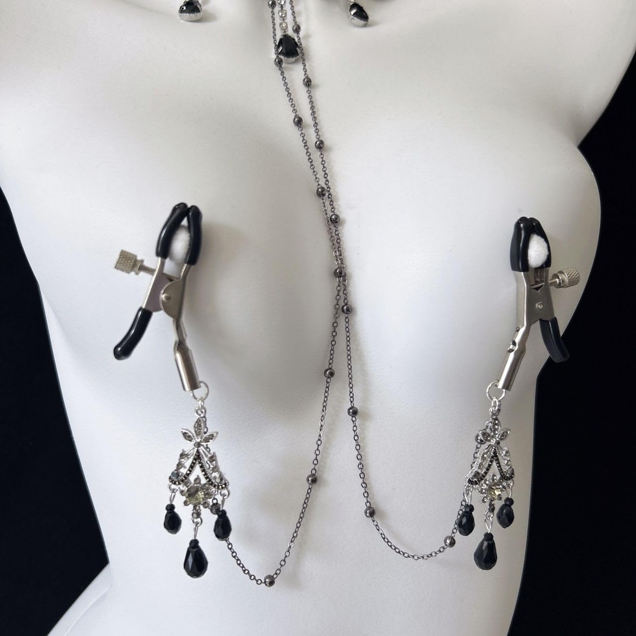 Baroque Black Swan Nipple Clamps with Chain Necklace - Adjustable Non-Piercing Sensory Toys for Women, Beginners Sensual Play (): Alligator Clips