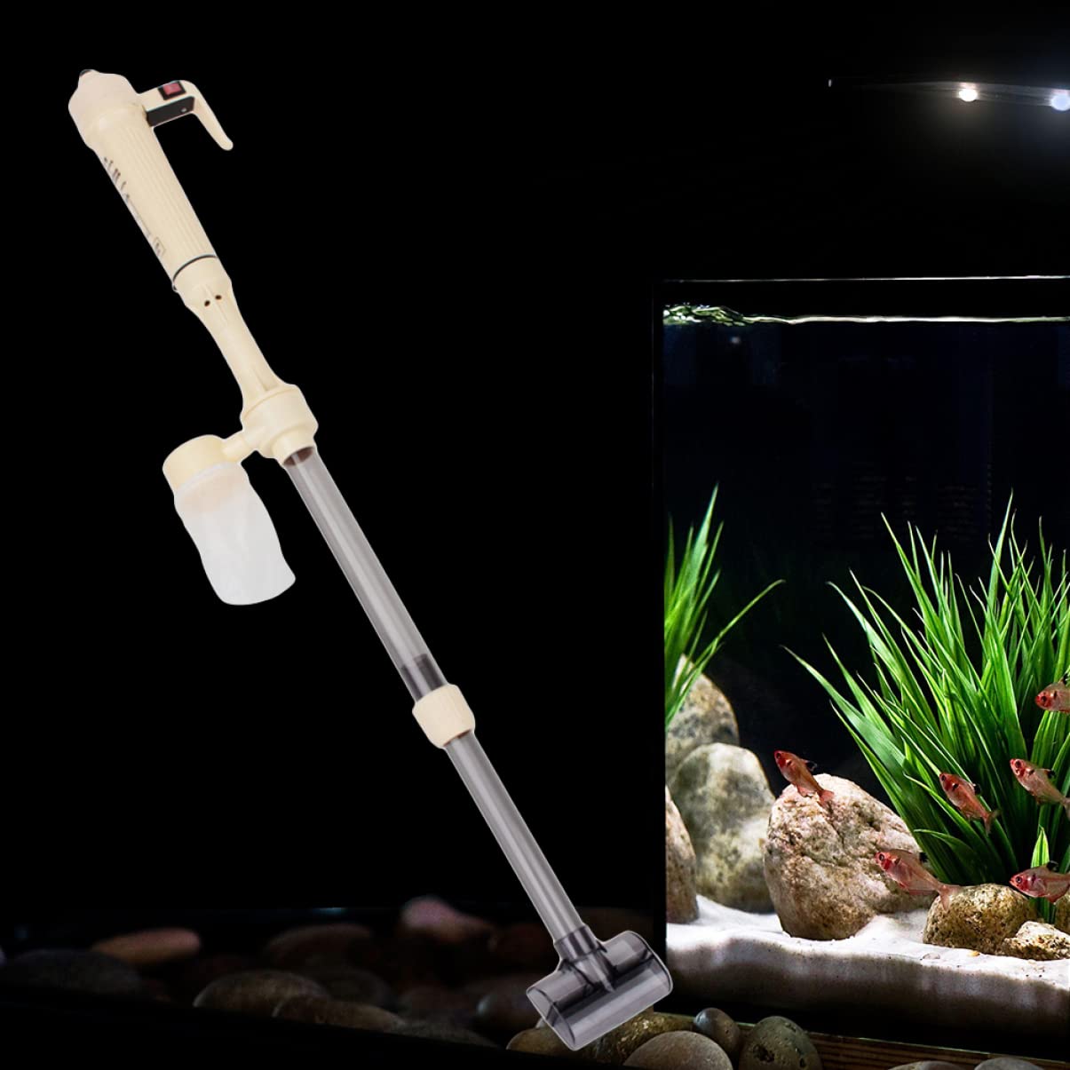 Happyyami Nettoyeur Électrique pour Aquarium Siphon d'eau et Nettoyage du Gravier en Plastique, Équipé de Tuyau et Paquet Filtre pour Entretien Facile