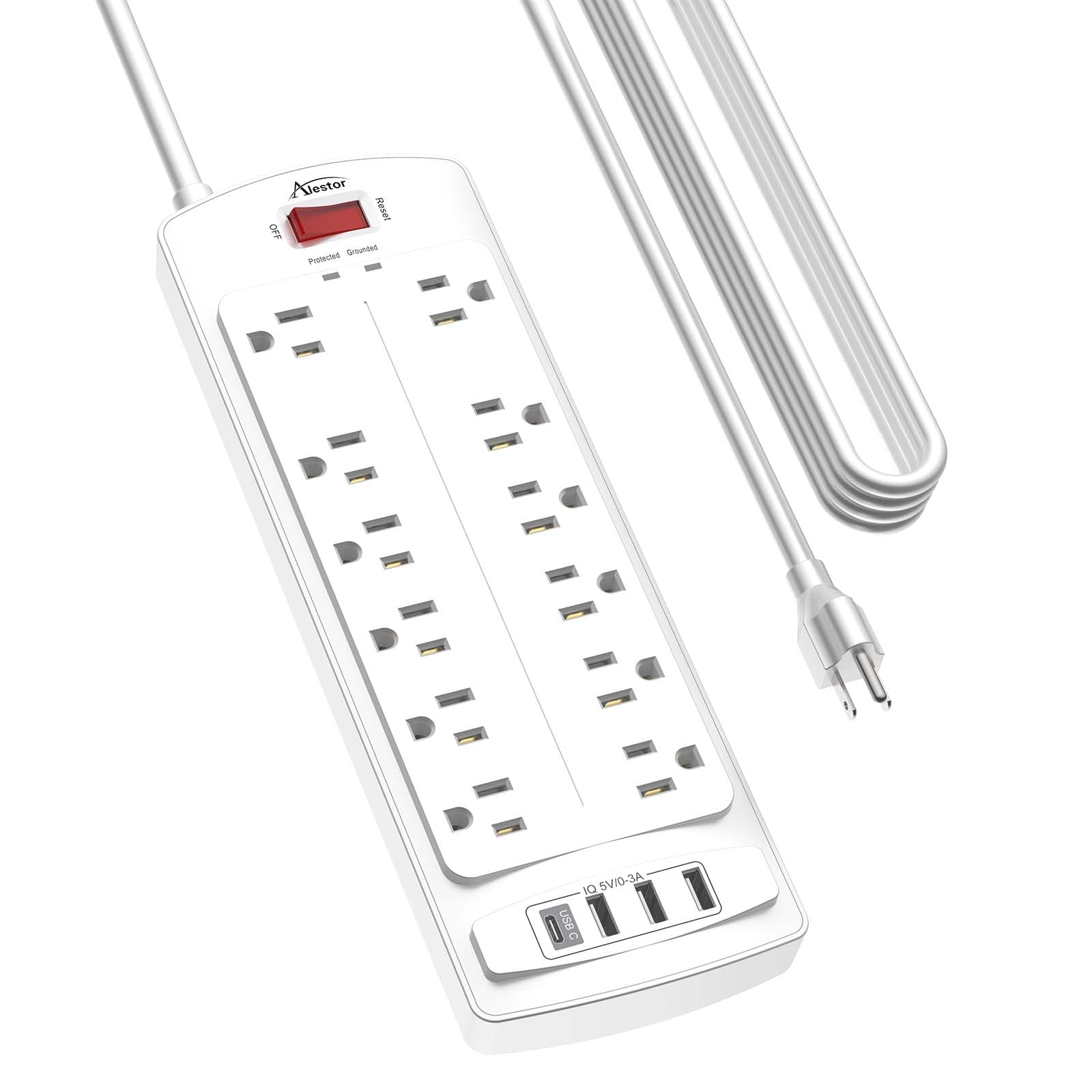 ALESTOR 20 Ft Surge Protector Power Strip with 12 Outlets and 4 USB Ports