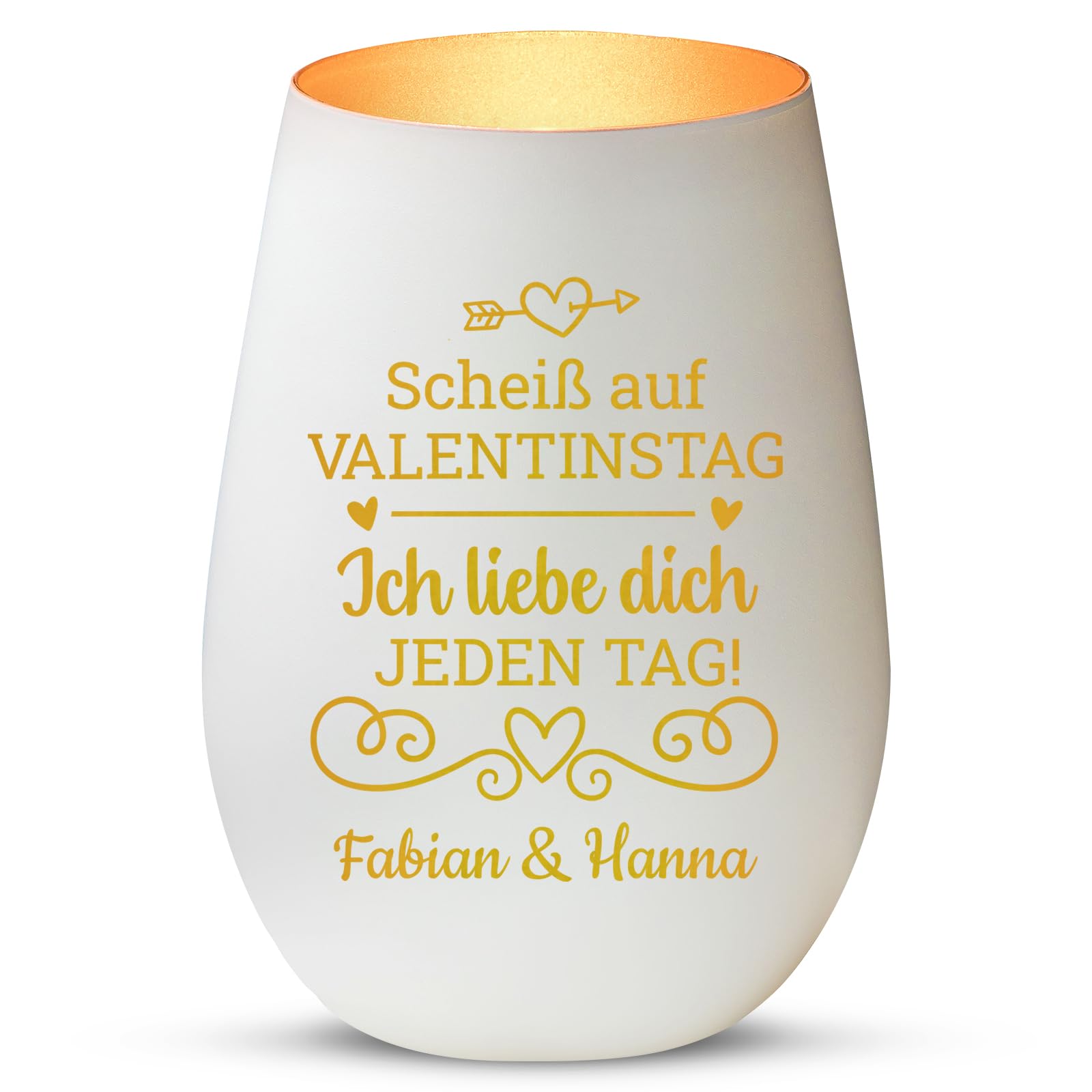 Personalisiertes Windlicht 'In Love' – Aus Kristallglas, Gravur Mit Namen/Datum, 12 Cm Hoch – Geschenk Für Verliebte