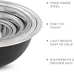 JoyJolt Stainless Steel Mixing Bowl Set - 6 Piece Nesting Bowls, 5qt to 0.5qt, Black, Perfect for Dough, Batter & Baking