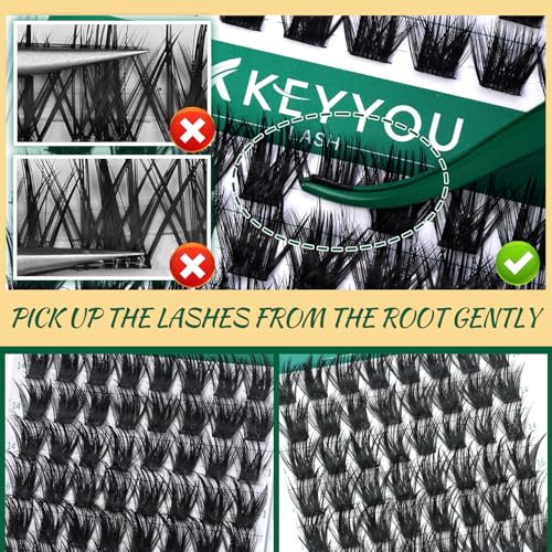 Image of Lash Clusters 96pcs Individual Lashes Y22 D Curl 14mm Eyelash Clusters KEYYOU Volume Wispy Lash Extension Soft&Comfortable Easy DIY at Home(Y22,D-14mm)
