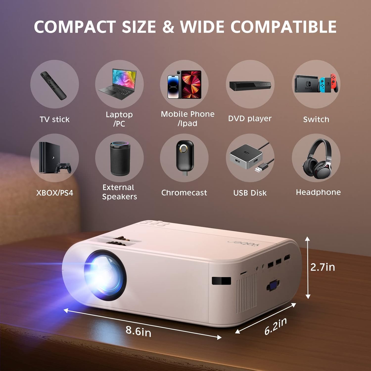 Mini Projector with WiFi, YABER V2 Outdoor Projector Full HD 1080P