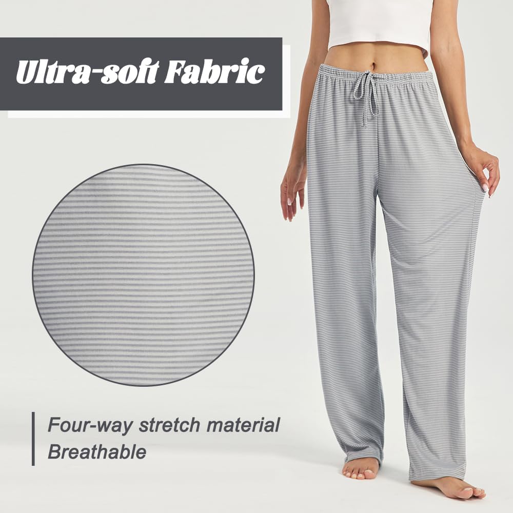 3-Pack Women’s Pajama Pants - Elastic Waist Drawstring Wide Leg Sleepwear Bottoms - Image 3