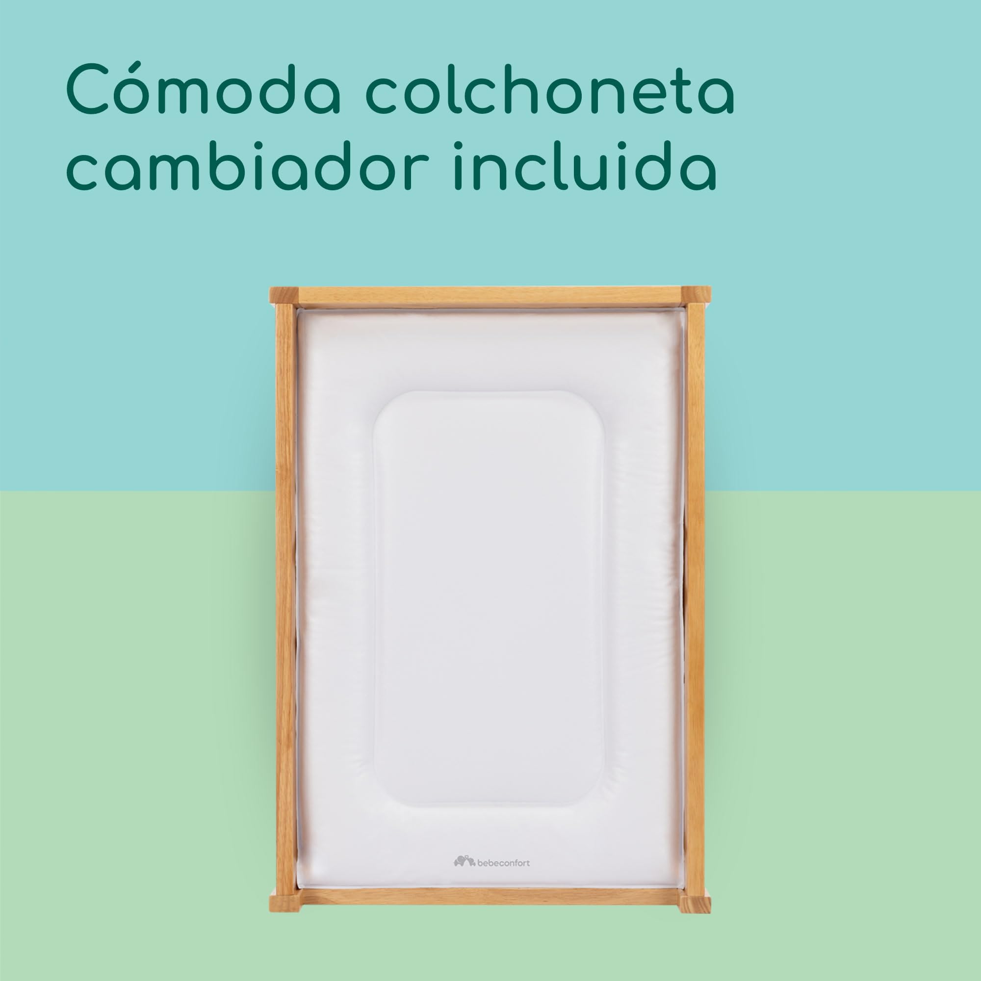 Bebeconfort Daisy, Cambiador Bebé Mueble, 0-12 M (11 kg), Cambiador Incluido, Impermeable, Fácil Limpieza & Montaje, Seguridad Garantizada, Fácil Acceso al Bebé, Estante, Madera Natural