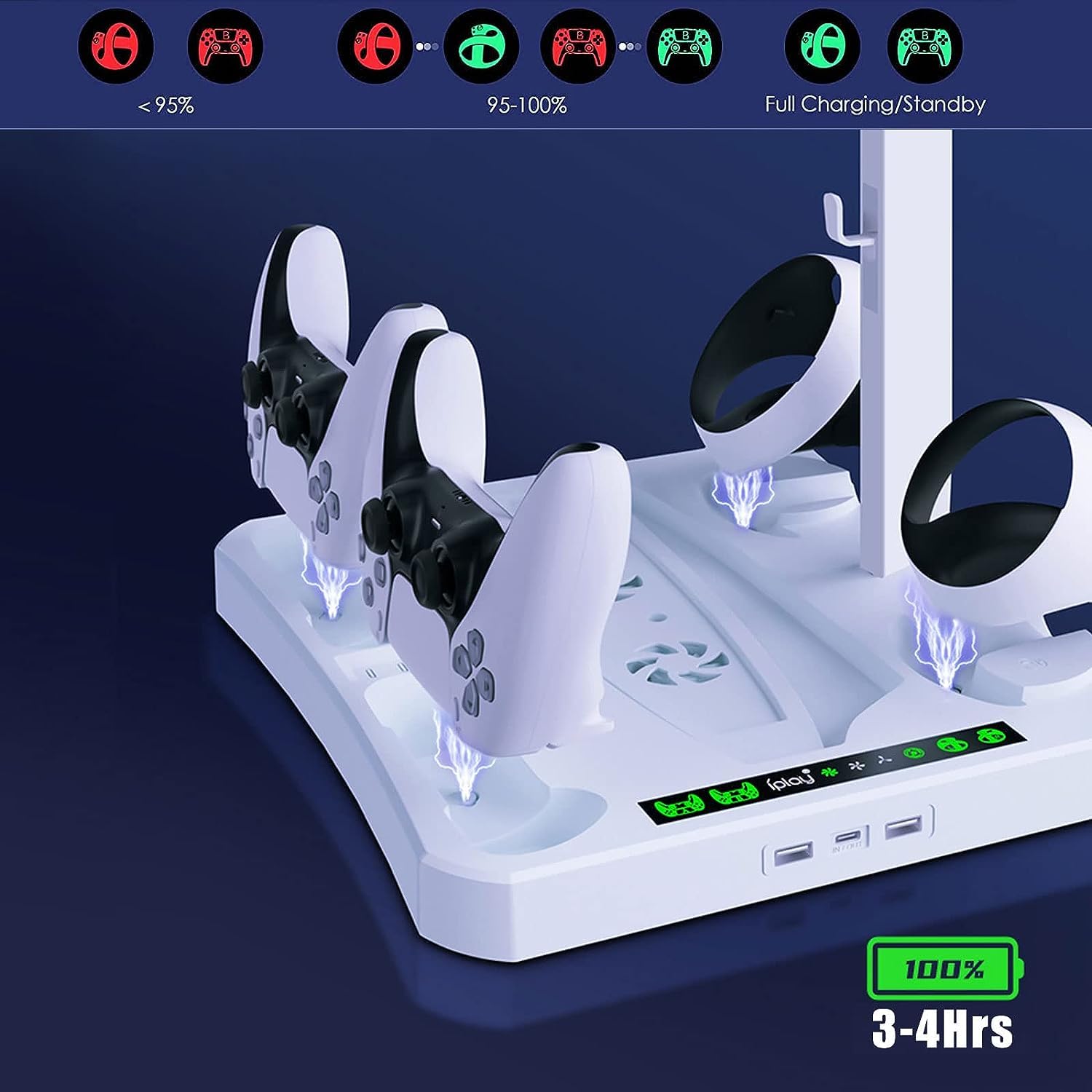 Stazione di ricarica per PS VR2 / PS-5 con ventola di raffreddamento e accessori, PS-5 PSVR 2 controller caricabatterie dock di ricarica, console Playstation5 raffreddamento PS VR 2