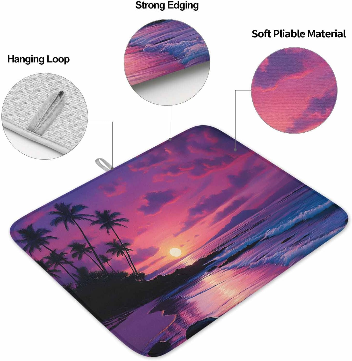 Dish Drying Mat Set of 2 Sea Sunrise Microfiber Absorbent Reusable Washable Dish Drying Rack Mat Purple Sky Coffee Mat for Coffee Maker Bar Kitchen Countertops 16x18inch