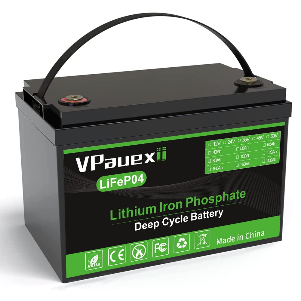 VPauexii 100Ah Lithium Battery,12V LiFepo4 Battery 100Ah with Built-in BMS, Deep Cycle Rechargeable 