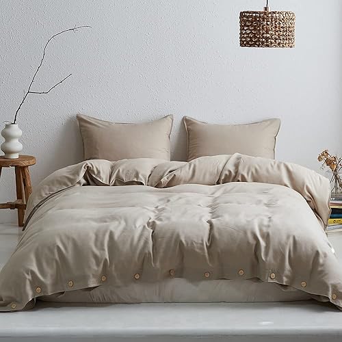 Miniatura 1 de BISELINA Juego de funda de edredón de 3 piezas, 20% lino natural, 80% mezcla de lyocell, color sólido, suave, fresco, ligero, ropa de cama de lujo,