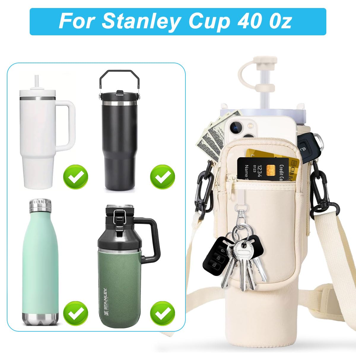 PIWOSGOL Stanley Cup Zubehör Set - Tragetasche Mit 2 Ersatzdeckeln & Strohhalmen Für 40oz Becher