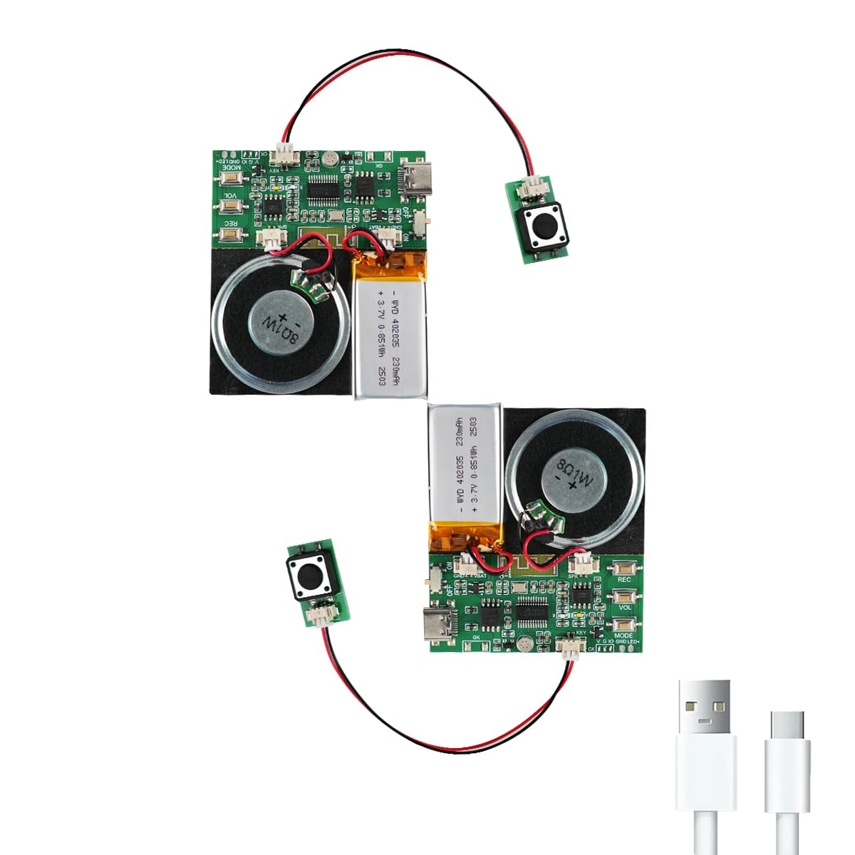 Bluetooth & MIC Recording Audio Sound Module, 8MB Voice Chips with Speaker,8 Min Easy Sound Recording Chip for Personalized Greetings, DIY Projects, Holiday Crafts ect-2P.