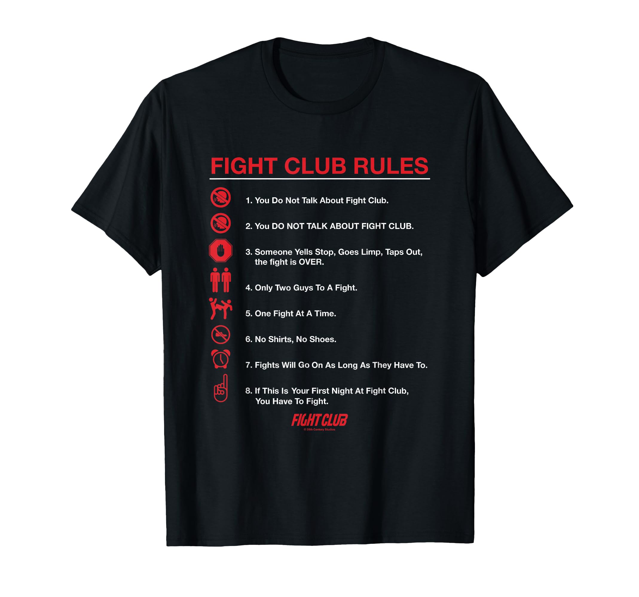 Amazon.com: Fight Club Iconic List Rules Big Chest Text Logo T-Shirt