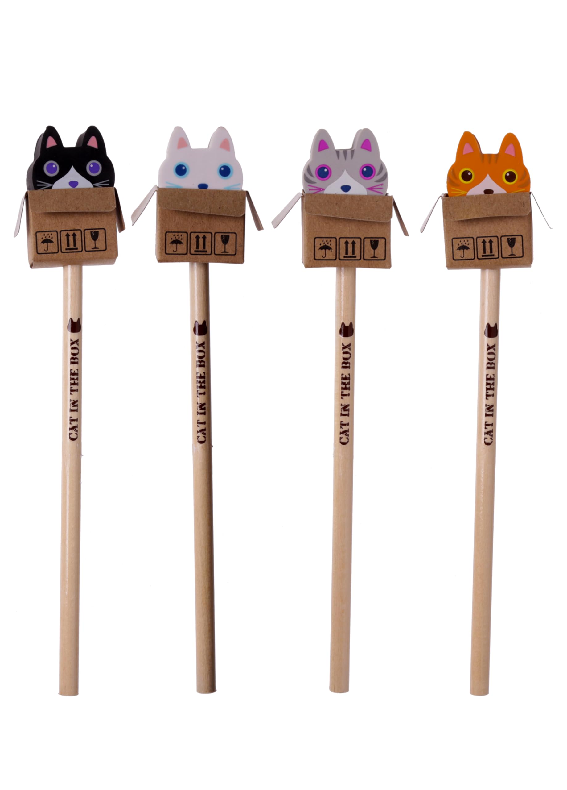 Puckator Novelty Kids Cat in a Box Design, Multi, Total Length 21cm Pencil 17cm Eraser 4.5x2.5x1.5cm