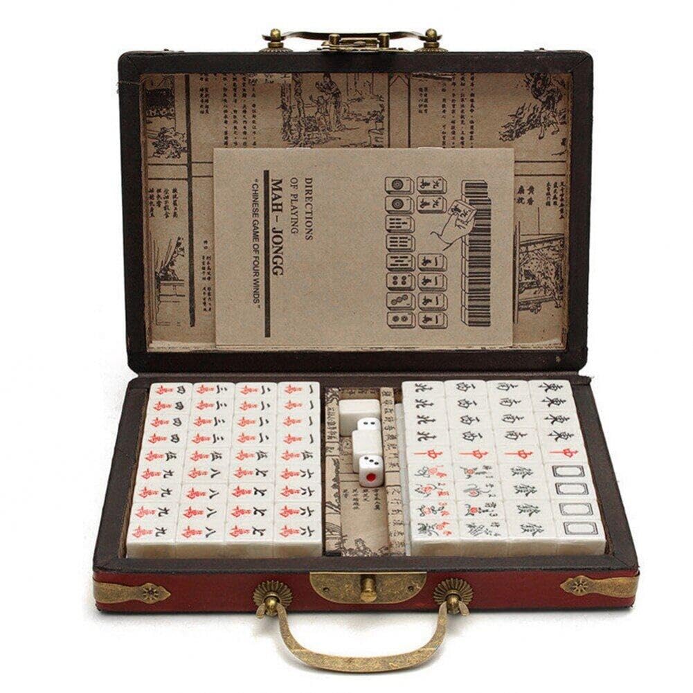 Petit Ensemble De Majong Chinois 144pcs Mahjong Tile Set, 2pcs Dice & Case Travel Mahjong Set pour Le Jeu De Table De Fête De Famille