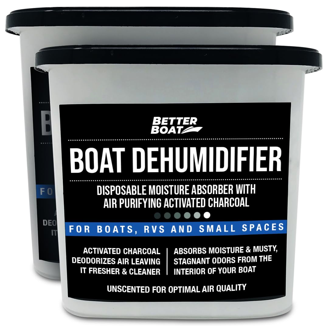 Moisture Absorber 2 Pack with Activated Charcoal Dehumidifier Bucket, Unscented Odor Absorber for Closet Basement Bathroom Boat RV, Disposable - Better Boat