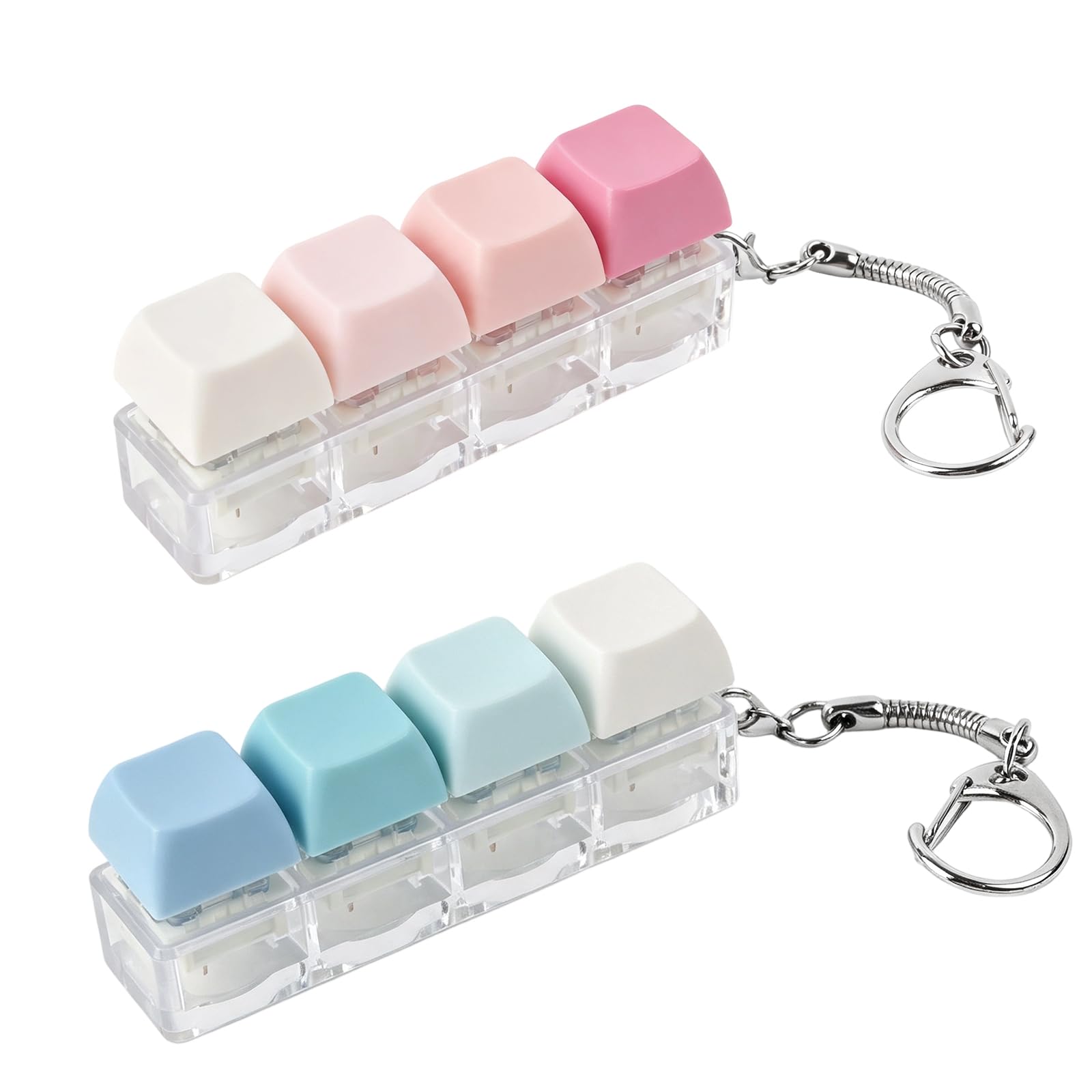 2PCS Keyboard Fidget Toy, 4 Keys Clicker Fidget Toys Funny Stress Relief Keyboard Toys for Adults Kids Portable Finger Decompression Keyring for Office School (Blue and Hot Pink) — image 1