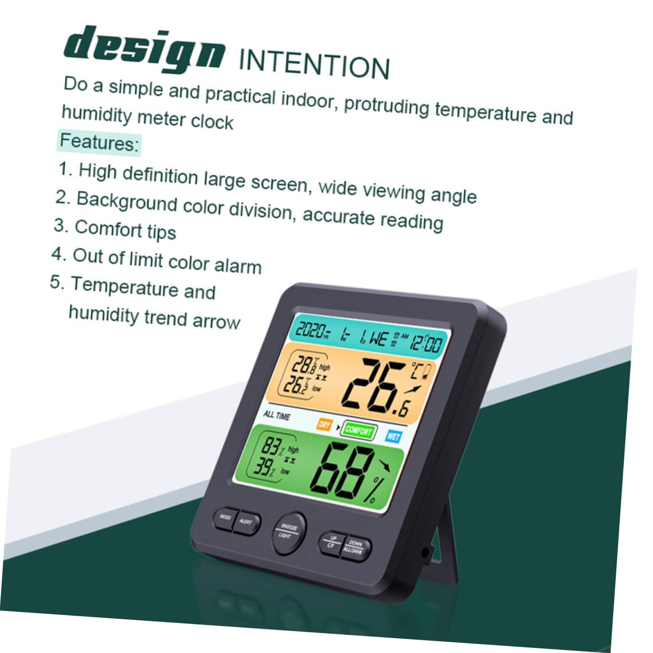 Termometro Igrometro Digitale da Parete con Schermo Grande Sensore Temperatura e Umidità per Casa Ufficio Cameretta e Cucina Monitor Digitale Affidabile e Compatto