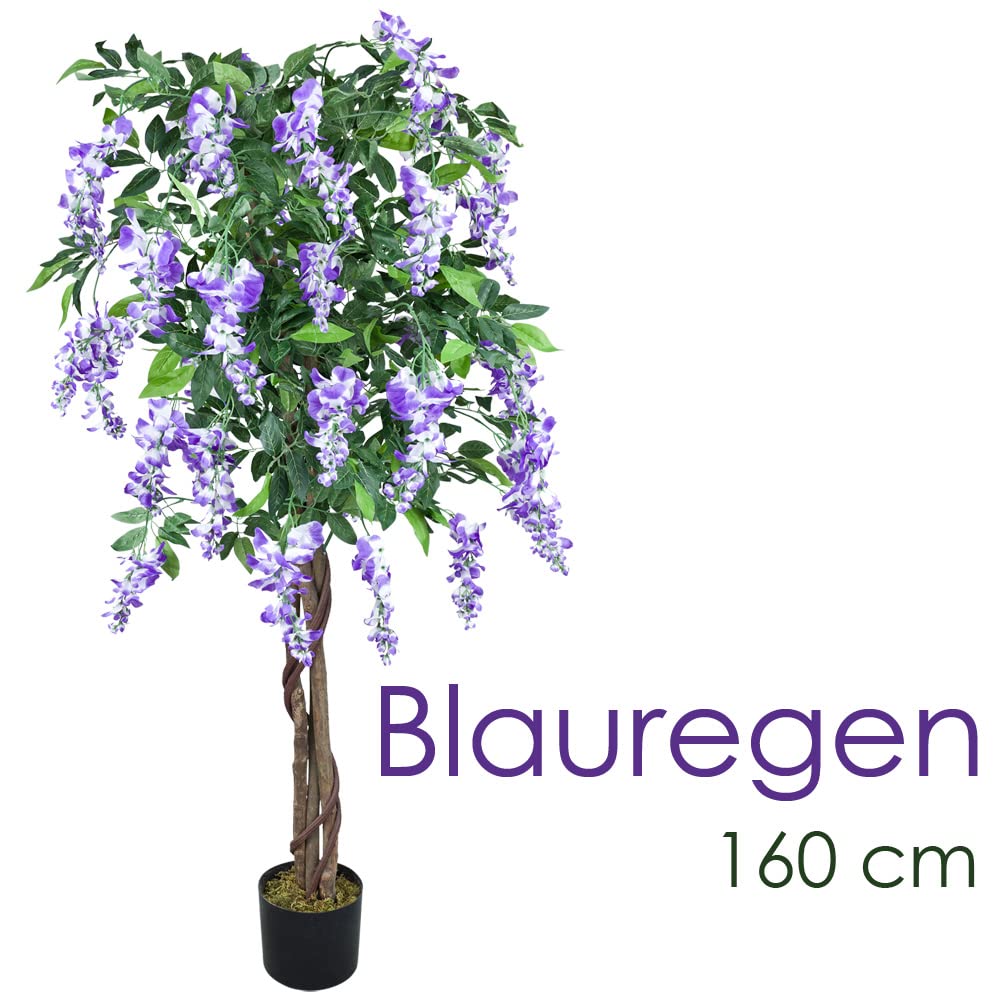 Wisteria Glycine Plante Arbre Artificielle Artificiel Plastique avec Bois Véritable 160cm Domaine Interne Decovego