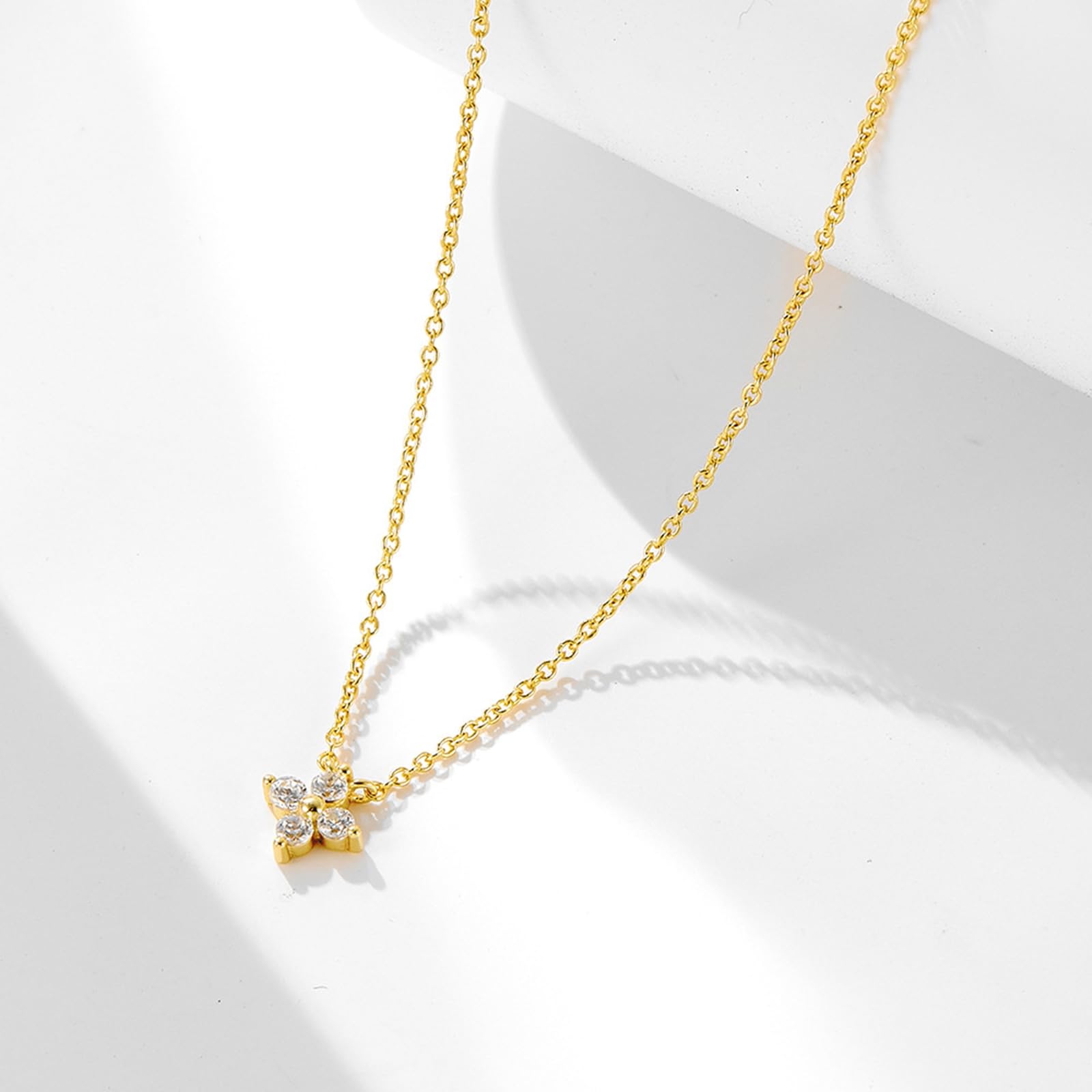 Collares de oro de flores para mujer, cadena de 9 K, 14 y 18 quilates con diamantes creados en laboratorio, collares de oro amarillo de 9 quilates para mujer, 40 + 5 cm