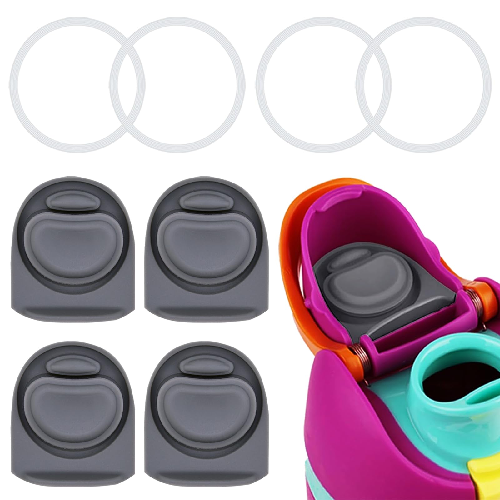 4 Sets Replacement Stopper and O Ring Gasket Compatible with Owala FreeSip 24oz 32oz,Water Bottle Lid Insert Cap Silicone Seal Parts for Owala 16/19/24/32/40oz Mouth Piece Accessories S-P1