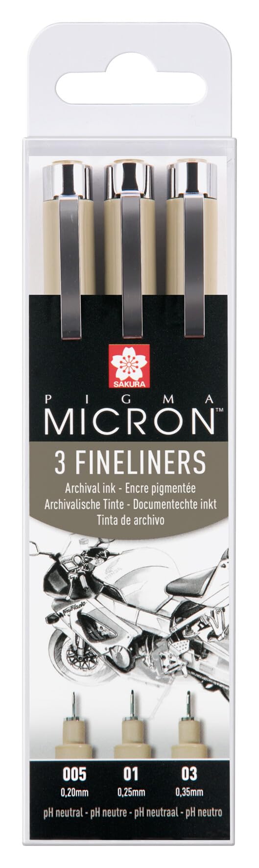 Pigma Micron fineliner Set Design | 3 pens, 0.2 mm + 0.25 mm + 0.3 mm, Black (XSDK3FD)