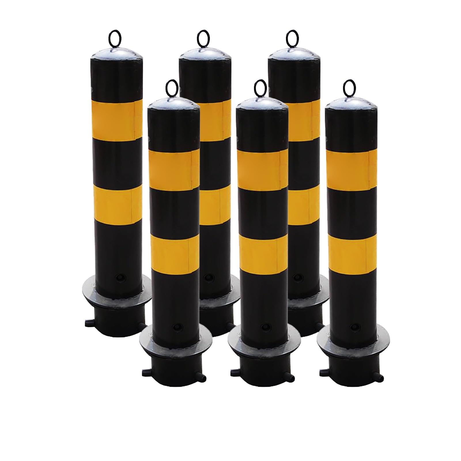 Aioneer 23.6" Heavy-Duty Reflective Parking Bollard - 6Pcs Yellow Steel Safety Posts With Anchor Bolts For Construction Site Traffic Control & Barrier Protection