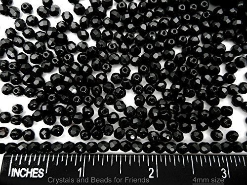 4mm, 600pcs, Jet Black, Preciosa Czech Fire Polished Round Faceted Glass Beads