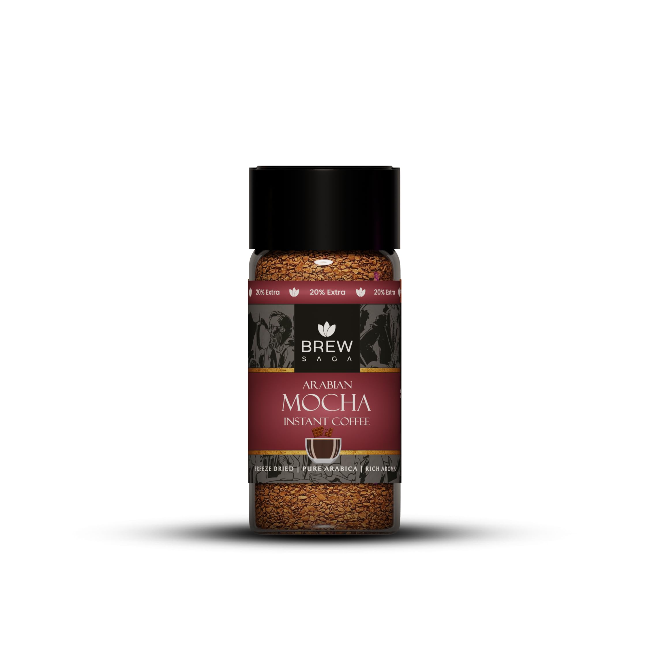 BREWSAGA Arabian Mocha Instant Coffee | 100% Arabica | Freeze-Dried | Ideal Flavoured Coffee | No Added Sugar | Makes 30 Cups | 50 Gram | Cafe Like Coffees At Home | Coffee Powder In Fresh