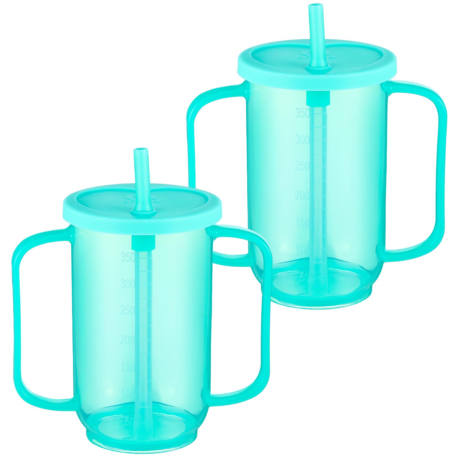Sliner 2 Pcs Adult Sippy Cups for Elderly 12oz with Straw, Blue