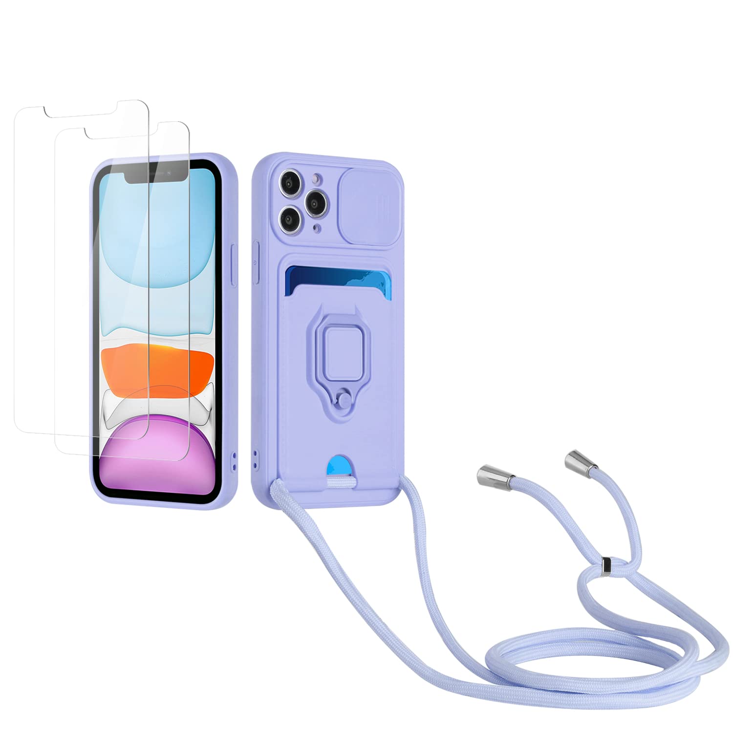Kaslly Funda con Cuerda para Samsung Galaxy A35+[2 Pack Protector Pantalla],Case con Ranura para Tarjetas,Cubierta de Cámara Deslizante Proteger,Doble Cara Protección-Negro — view 38