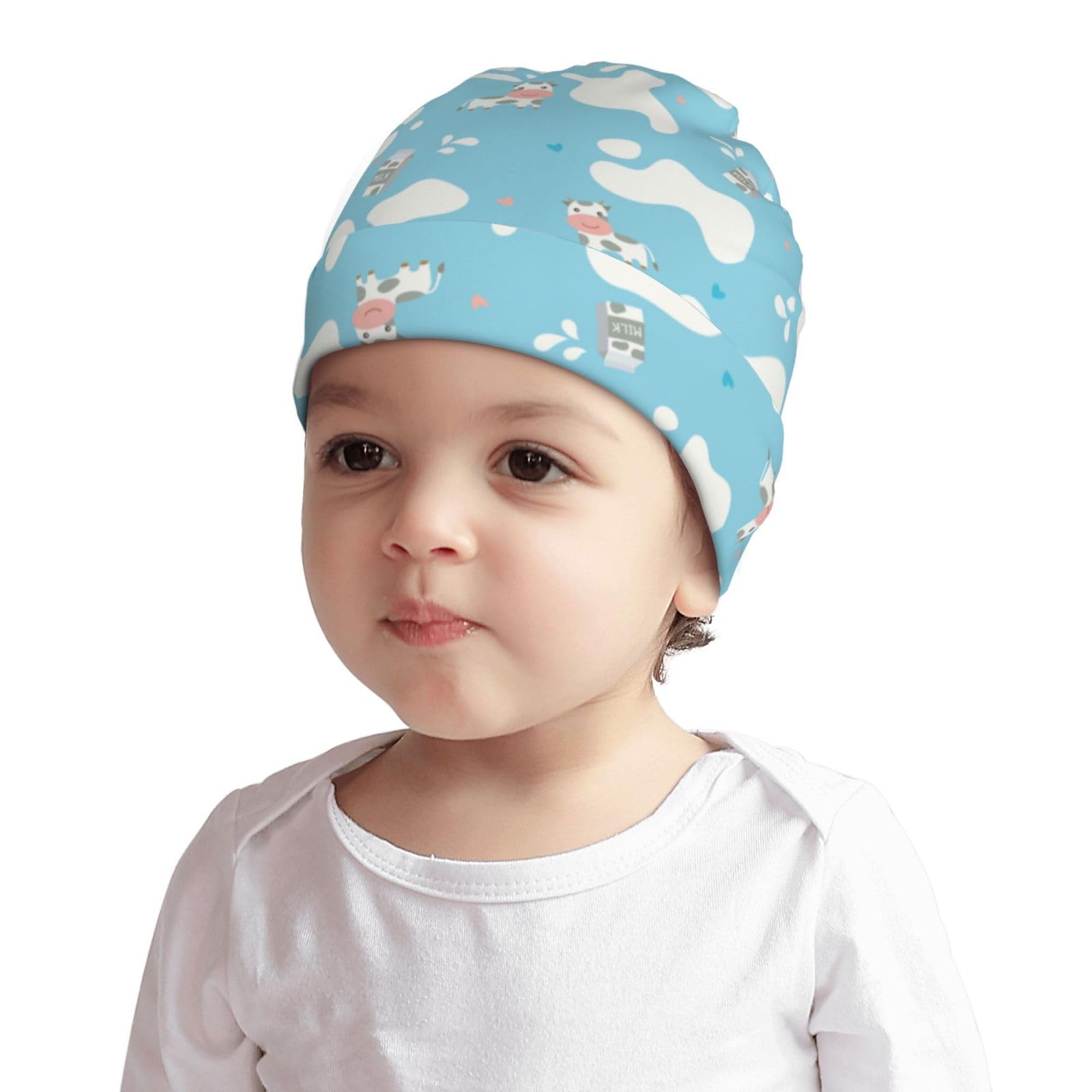 Cow Print Animal Pattern Kids Beanie Hats Warm Knit Beanie Cap Skull Caps Gifts Decor for Boys Girls White