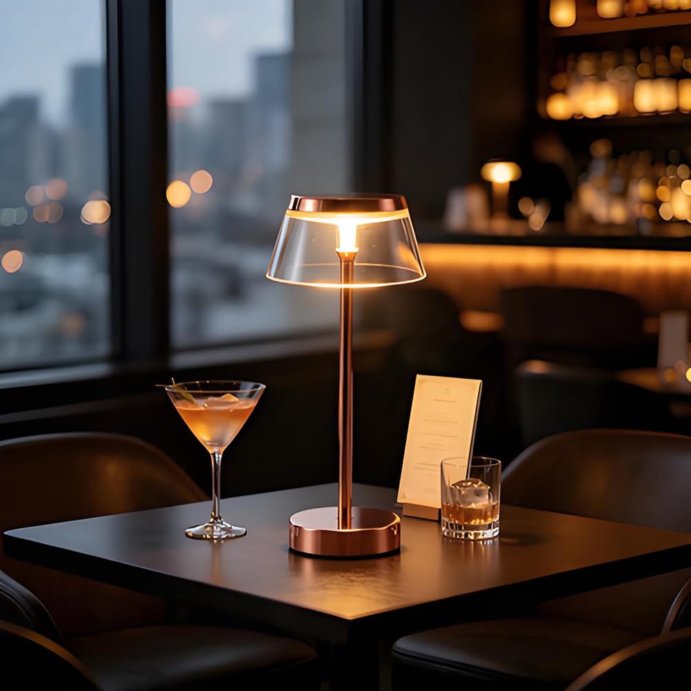 AoLa Lampada da tavolo LED ricaricabile tramite USB Lampada da tavolo senza fili dimmerabile con controllo touch lampada da comodino senza cavi alimentata a batteria per interni ed esterni, oro rosa